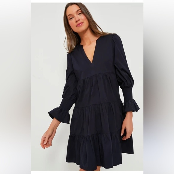 Tuckernuck Pomander Place Navy Blue Cotton Poplin Kenzo Mini Dress Long Sleeve S - Picture 11 of 11